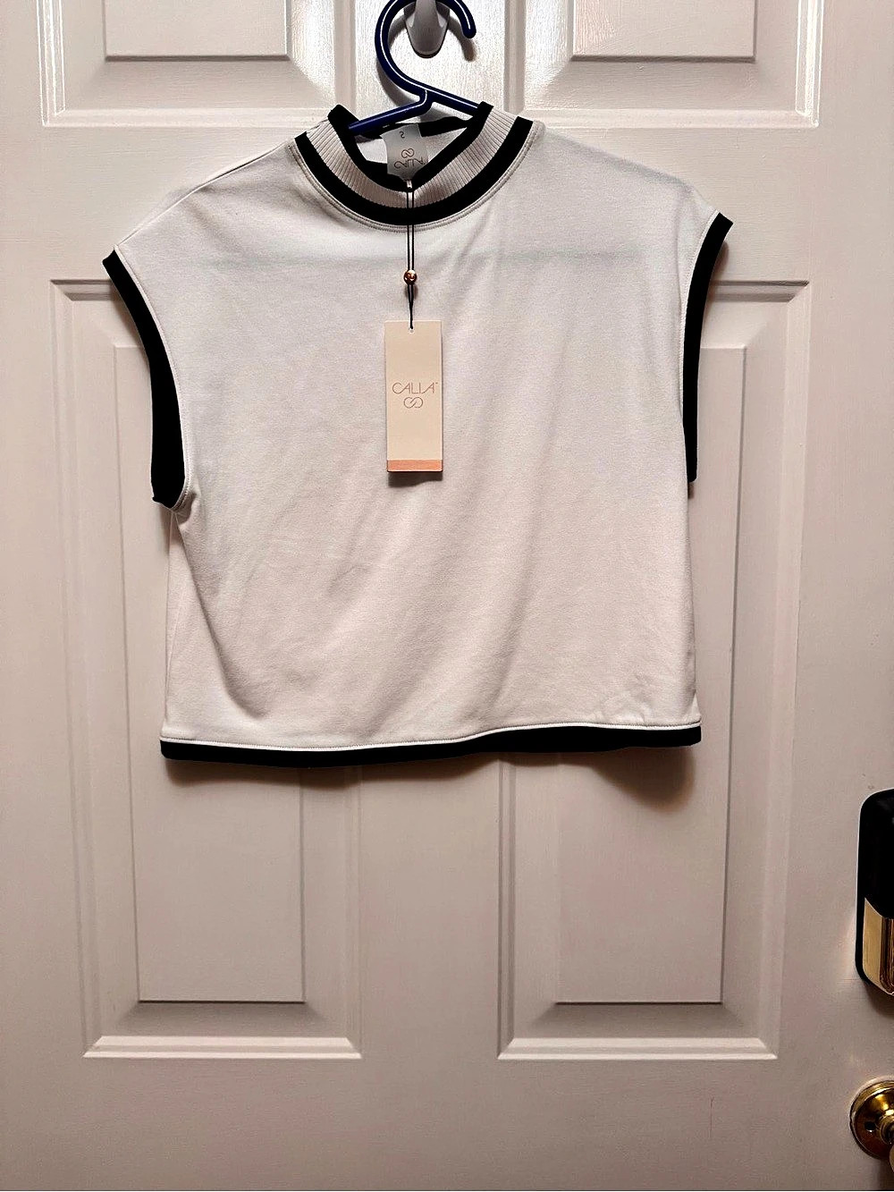 Calia Rib Mock Crop Tank White & Black NWT